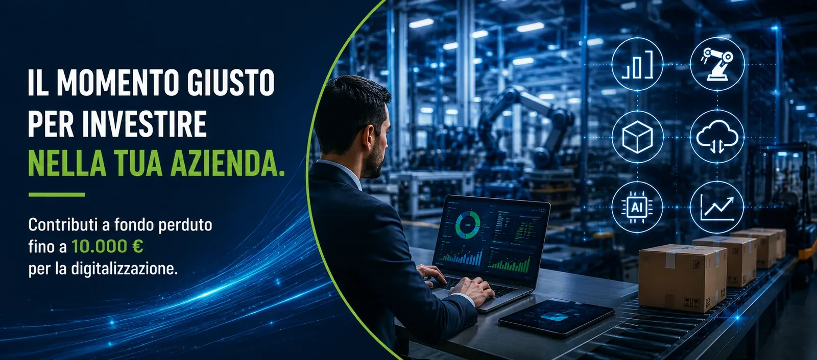 Locandina del Bando Innovazione Digitale 2026: «Il momento giusto per investire nella tua azienda», contributi a fondo perduto fino a 10.000 € per la digitalizzazione